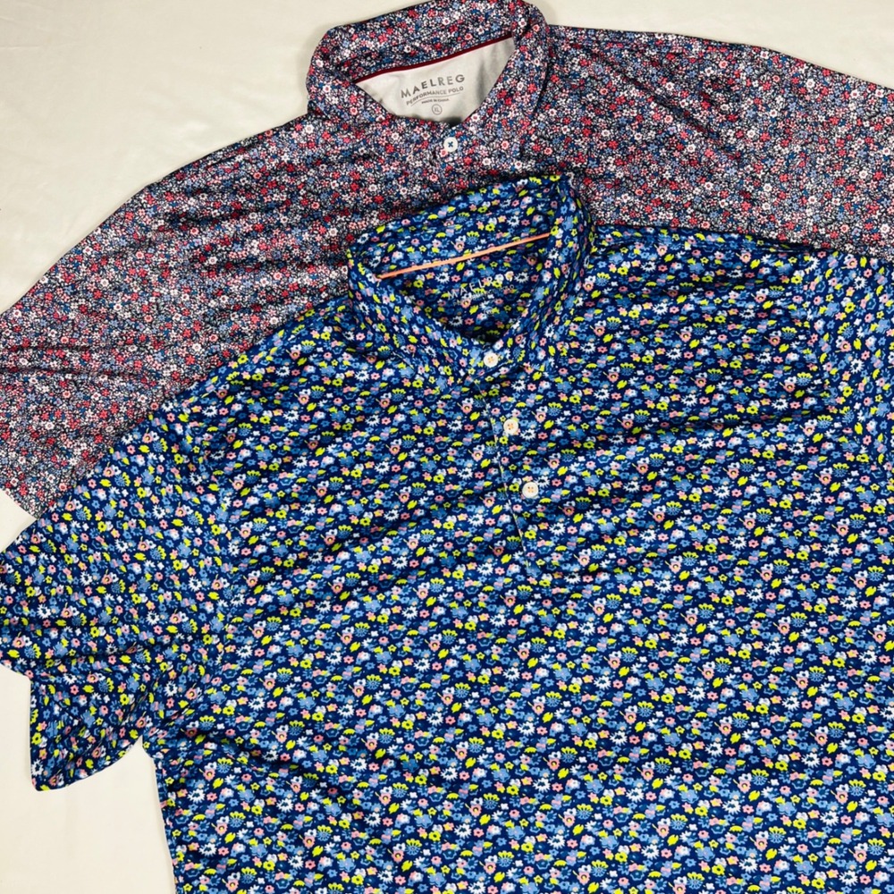 Maelreg Performance Polo Shirt Mens XL Bundle Floral Golf Short Sleeve Lot of 2
